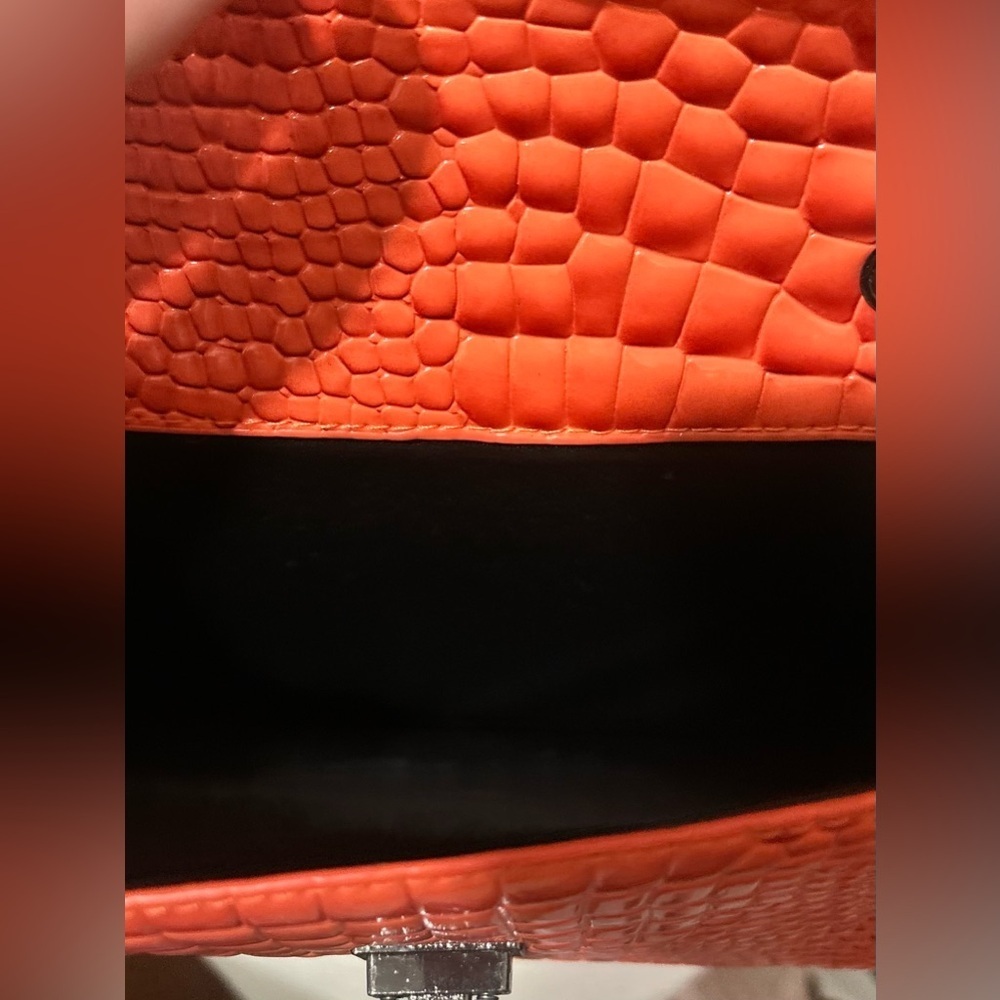 SHEIN Orange Black Croc Embossed Shoulder Bag Faux Leather Alligator Purse - Picture 4 of 4